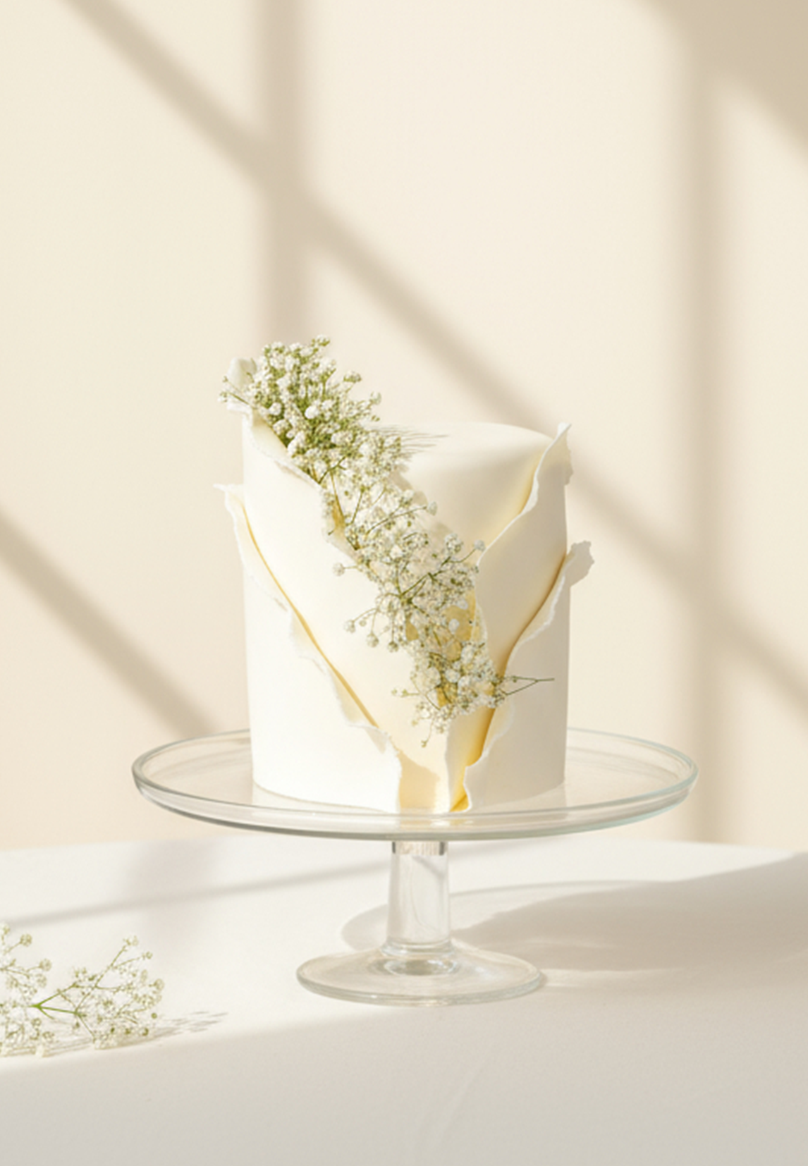 Tort zdobiony kwiatami gipsówki~ - 110 porcji – tort trzypiętrowy - Śmietankowo - Wiśniowy