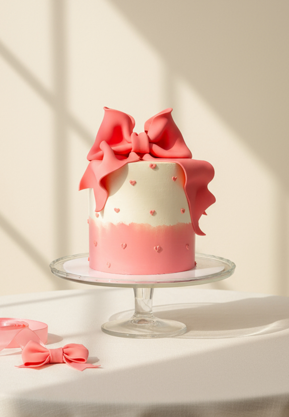 Tort z kokardą na prezent ~ - 110 porcji – tort trzypiętrowy - Śmietankowo - Wiśniowy