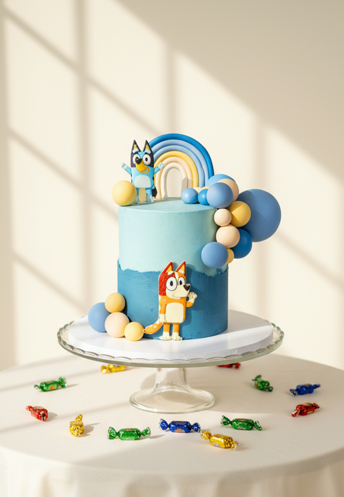 Tort Bluey i Bingo ~ - 110 porcji – tort trzypiętrowy - Orzechowy