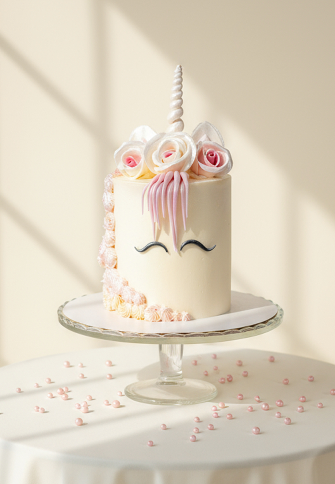 Tort Jednorożec ~ - 110 porcji – tort trzypiętrowy - Śmietankowo - Wiśniowy