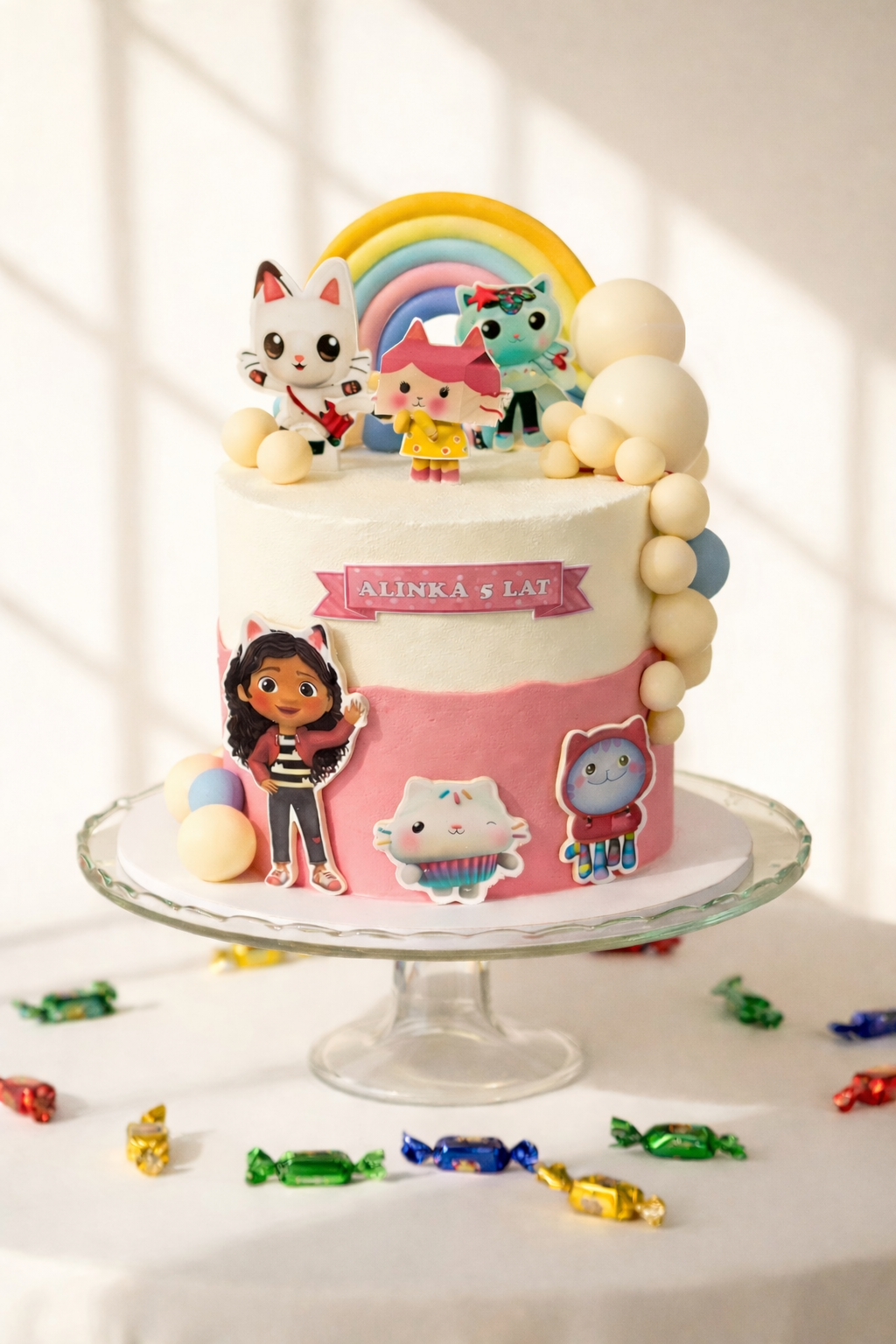 Tort Koci domek Gabi ~ - 45 porcji – tort dwupiętrowy - Śmietankowo - Wiśniowy